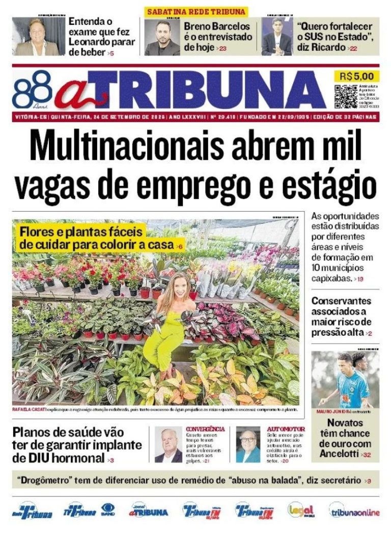 Confira os destaques do jornal A Tribuna desta quinta-feira