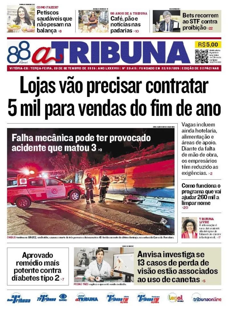 Confira os destaques do jornal A Tribuna desta terça-feira