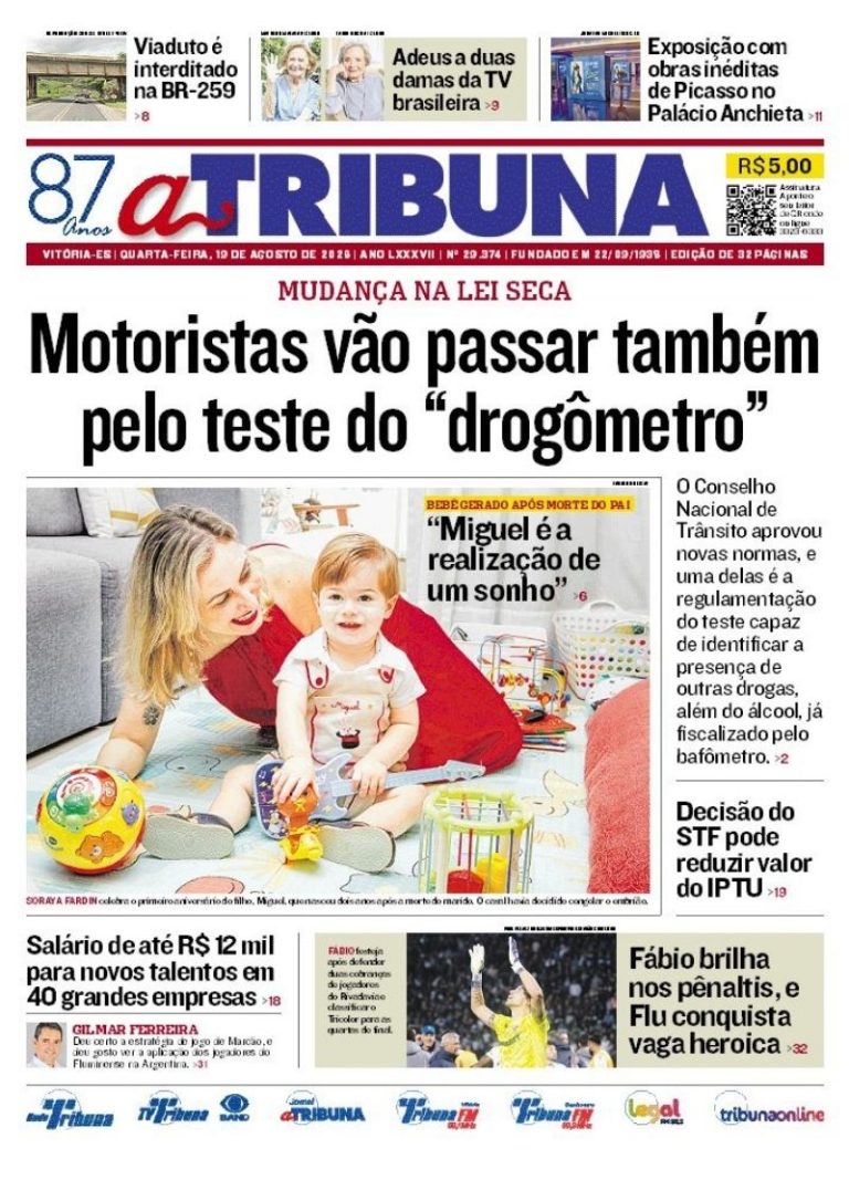 Confira os destaques do jornal A Tribuna desta quarta-feira