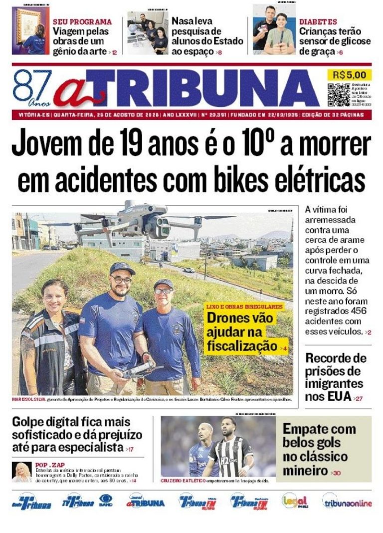 Confira os destaques do jornal A Tribuna desta quarta-feira