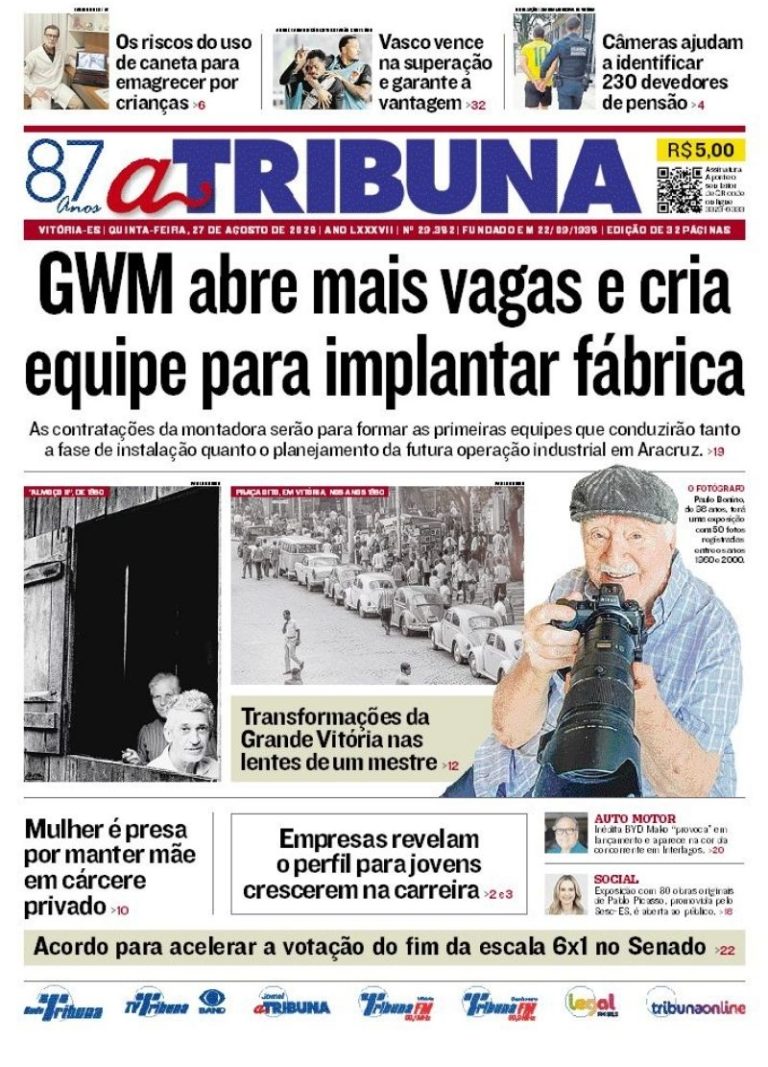 Confira os destaques do jornal A Tribuna desta quinta-feira