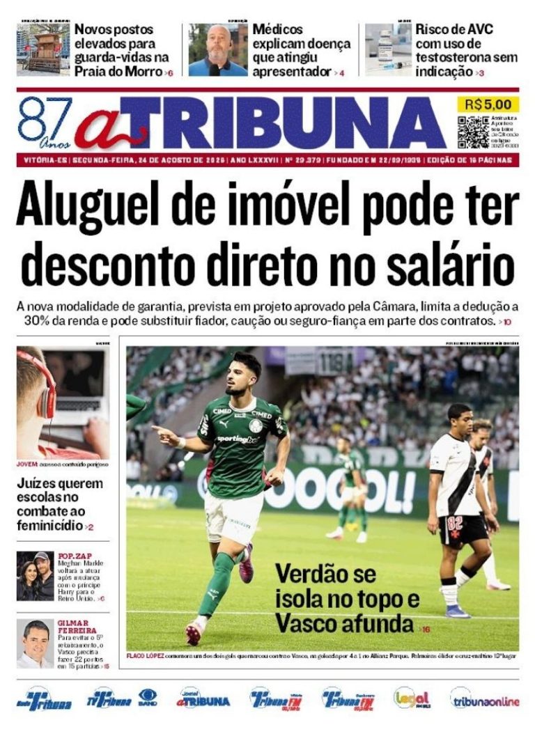 Confira os destaques do jornal A Tribuna desta segunda-feira