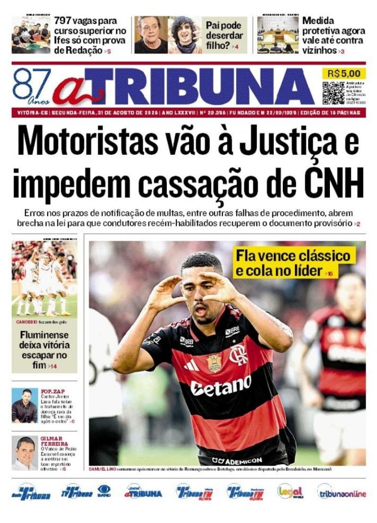 Confira os destaques do jornal A Tribuna desta segunda-feira