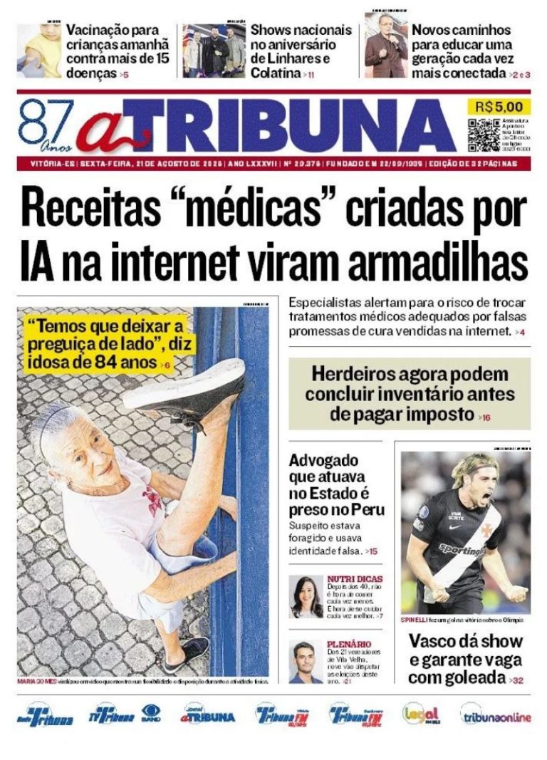Confira os destaques do jornal A Tribuna desta sexta-feira