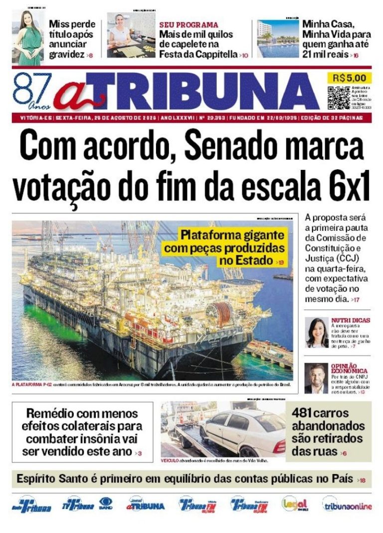 Confira os destaques do jornal A Tribuna desta sexta-feira