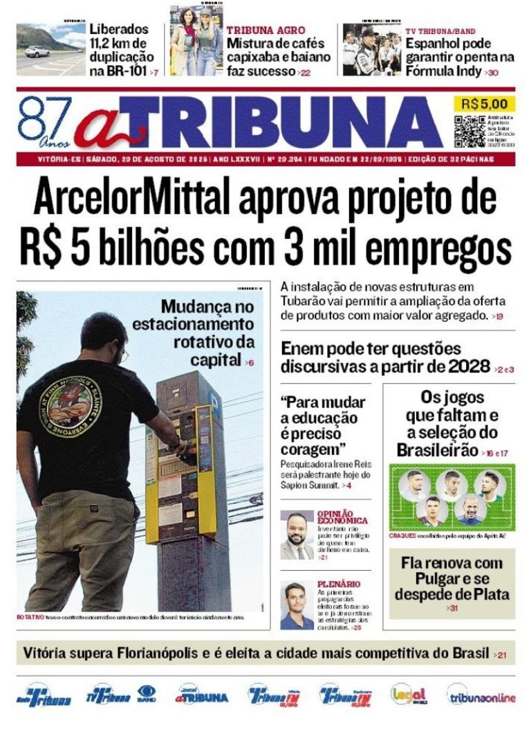 Confira os destaques do jornal A Tribuna deste sábado