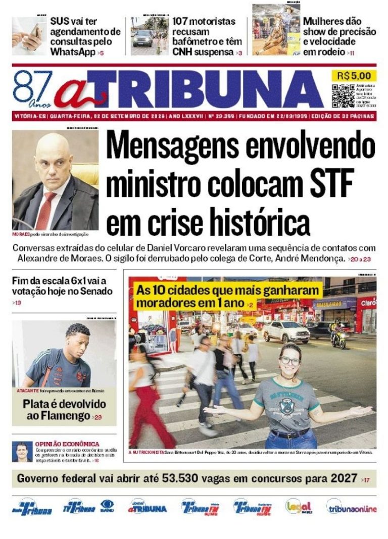 Confira os destaques do jornal A Tribuna desta quarta-feira
