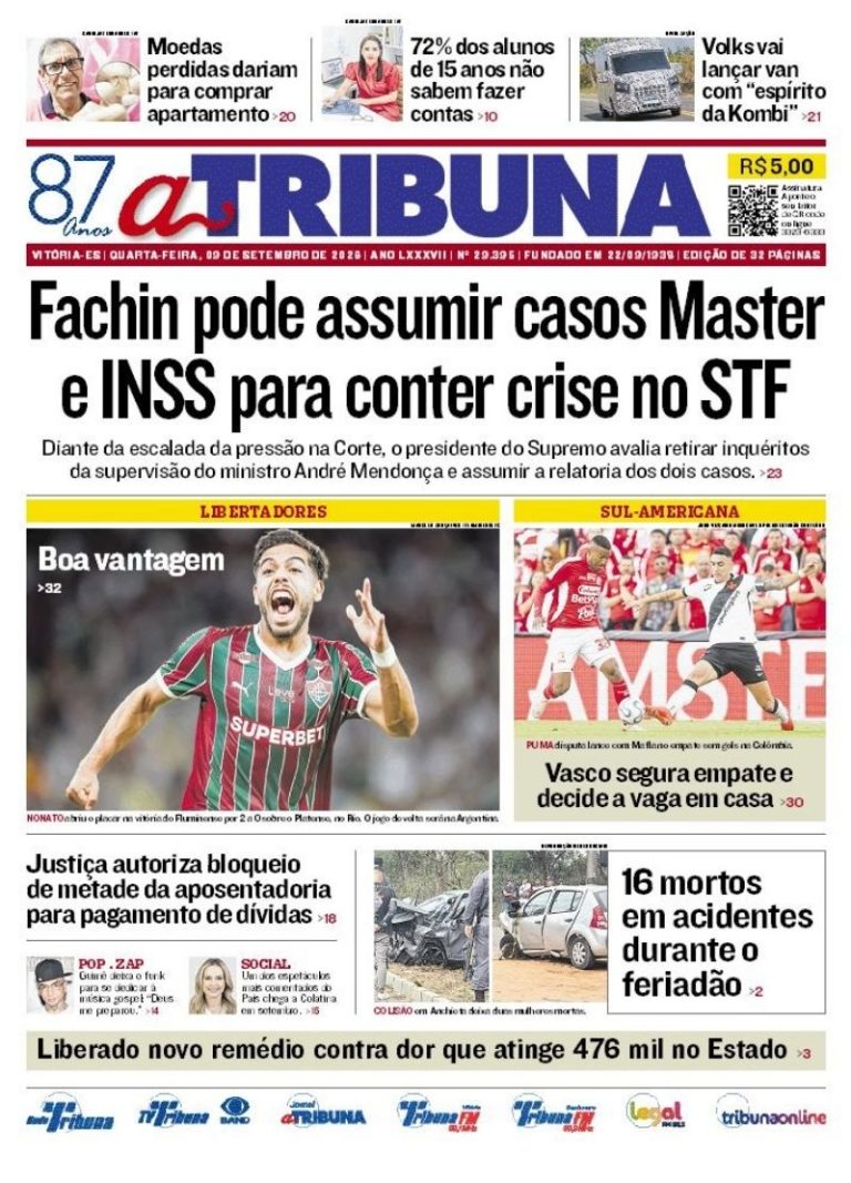 Confira os destaques do jornal A Tribuna desta quarta-feira