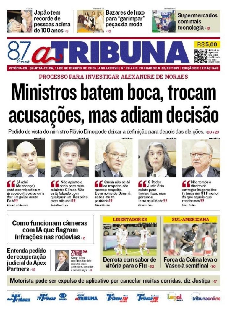 Confira os destaques do jornal A Tribuna desta quarta-feira
