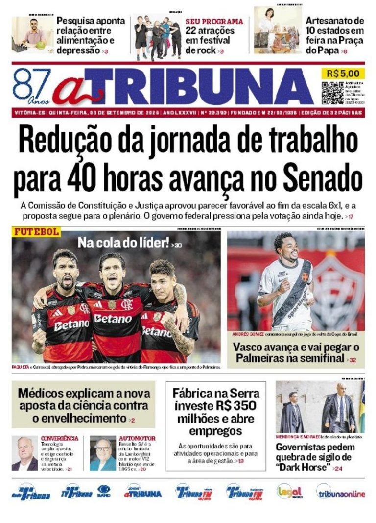 Confira os destaques do jornal A Tribuna desta quinta-feira