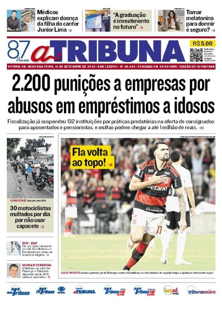 Confira os destaques do jornal A Tribuna desta segunda-feira