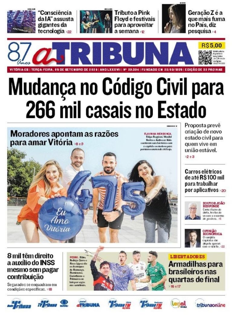 Confira os destaques do jornal A Tribuna desta terça-feira