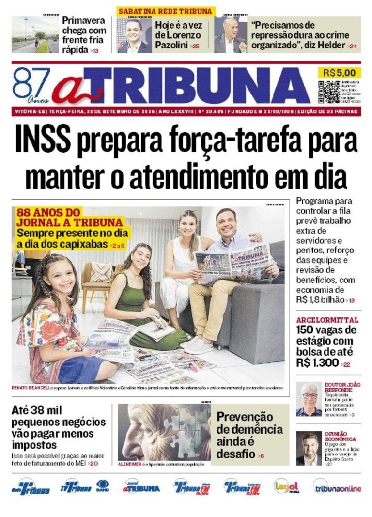 Confira os destaques do jornal A Tribuna desta terça-feira