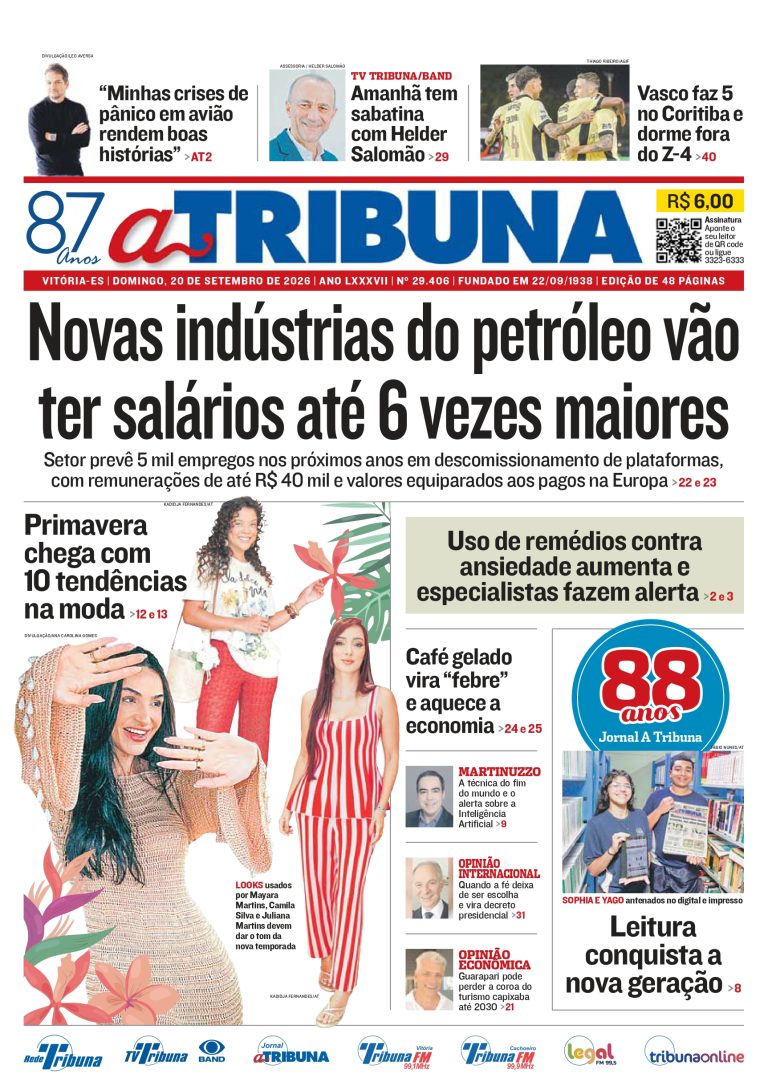 Confira os destaques do jornal A Tribuna deste domingo (20)