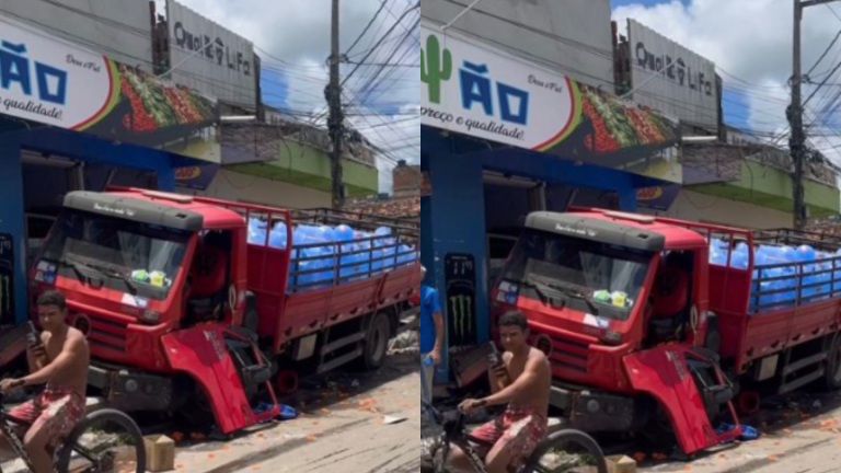 Caminhão desgovernado invade mercadinho em Vitória de Santo Antão