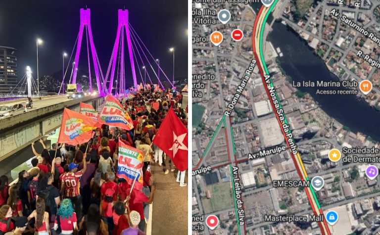 Manifestação pró-Lula trava trânsito na Reta da Penha em Vitória